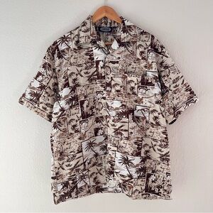 Burnside Brown Cream Tropical Hawaiian Patterned Button Down Shirt Beach Men’s M